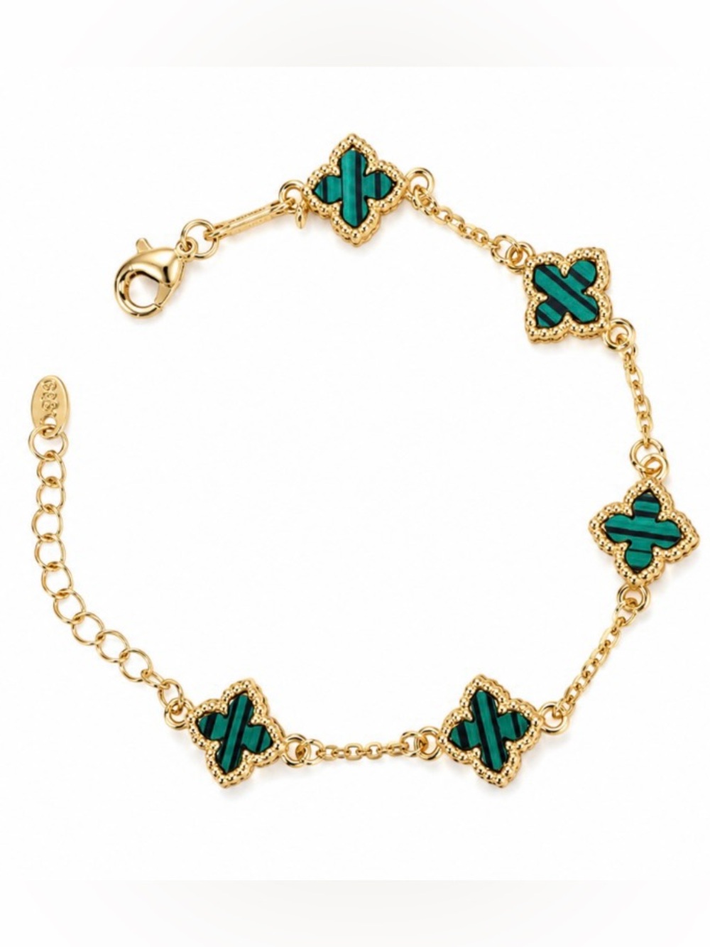 Green and Gold Clover 14k  Plated Gold Bracelet
